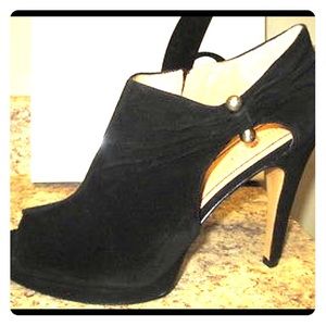 Peep toe suede booties